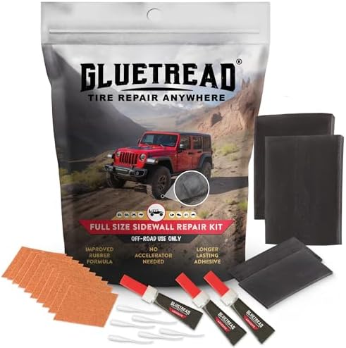 GlueTread Full-Size 4x4 Sidewall Tire Repair Kit | Sidewall Tire Patch Kit Puncture Repair Kit for Off-Road 4x4 Vehicles | Improved Rubber Formula No Accelerator Needed 10 Minutes Curing Time