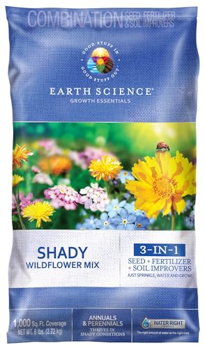 Earth Science Shady Wildflower Mix— 6 lb— 3-in-1 Formula with Premium Wildflower Seeds, Plant Food and Soil Conditioners - Non-GMO, Natural Ingredients