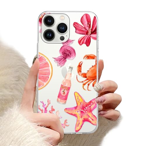 Yimctoie Transparent Coque pour Apple iPhone 15 6.1'', Beau Méduse Crabe Corail Sea Motif Aesthetic Style de Plage D'été Étui Protection Housse de Silicone TPU Antichoc Bumper Phone Case