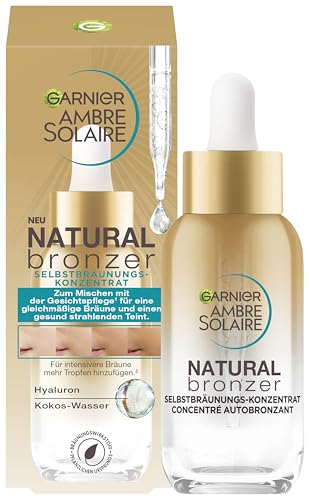 Garnier Selbstbräunungs-Konzentrat, Serum für einen natürlich gebräunten Teint, Für eine gleichmäßige und langanhaltende Bräune, Ambre Solaire Natural Bronzer, 1 x 30 ml