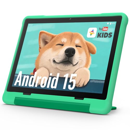 UEMXDOX Kids Tablet, 2025 Android 15 Tablet for Kids Age 3+, 8GB+64GB, Expandable to 512GB, 10' Touch Screen with Case, WiFi 6, BT5, Pre-Installed Parental Controls, Kids Space, Family Link (Green)