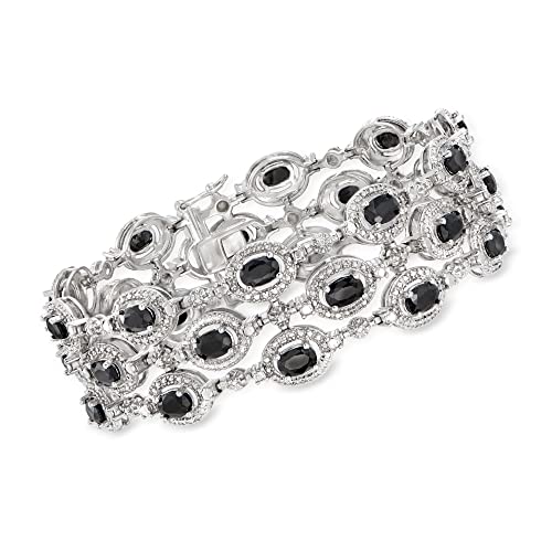 Ross-Simons 16.00 ct. t.w. Sapphire 3-Row Bracelet With Single Diamond in Sterling Silver