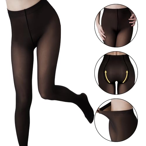 Image of Fleece Lined Tights Winter Fake Translucent Thermal Tights Warm Pantyhose Leggings Sheer Thick Stockings for Women