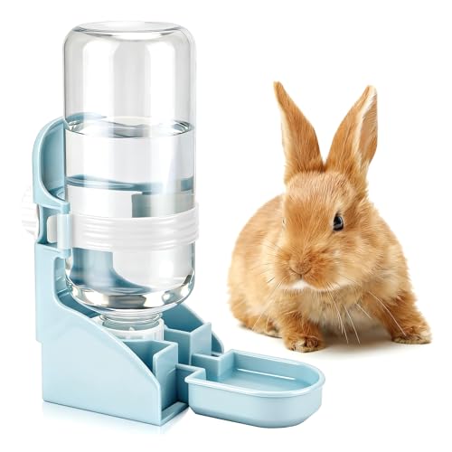 Rypet Rabbit Water Bottle No Drip - 17oz Hanging Water Fountain Automatic Dispenser Pet Cage Water Feeder for Bunny Chinchilla Guinea Pig Hedgehog Ferret Blue