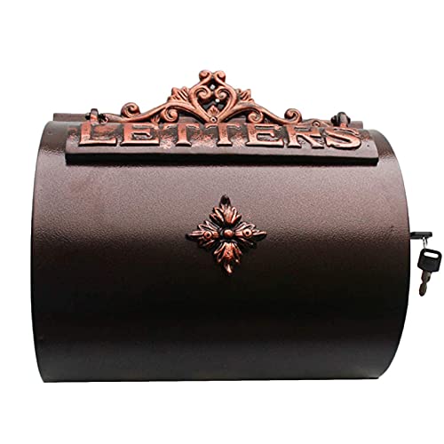 SUYUDD Briefkasten Zur Wandmontage, Gusseisen-Metall-Briefkasten Zum Aufhängen Im Freien, Dekoration, Verriegelungstür, Briefkasten Für Den Antiken Briefkasten Im Familiengarten Im Freien Cover