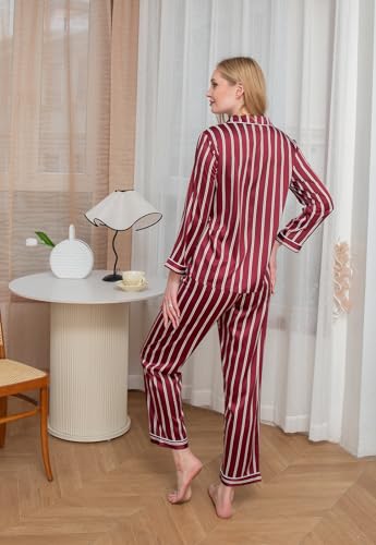 Womens 3Pcs Silk Satin Pajama Sets Silky Pajamas Set With Shorts Stripe Pj Sets XS-XXL Sleepwear Pjs Loungewear4