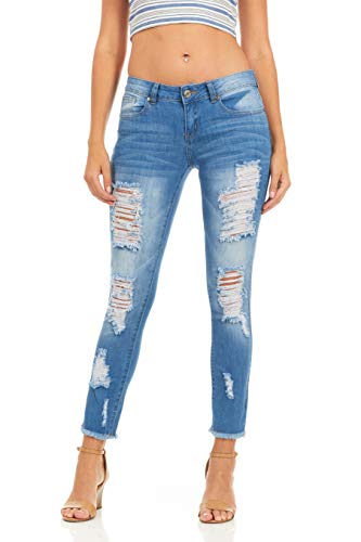 COVER GIRL Women's Skinny Jeans Distressed Fray Hem Cropped