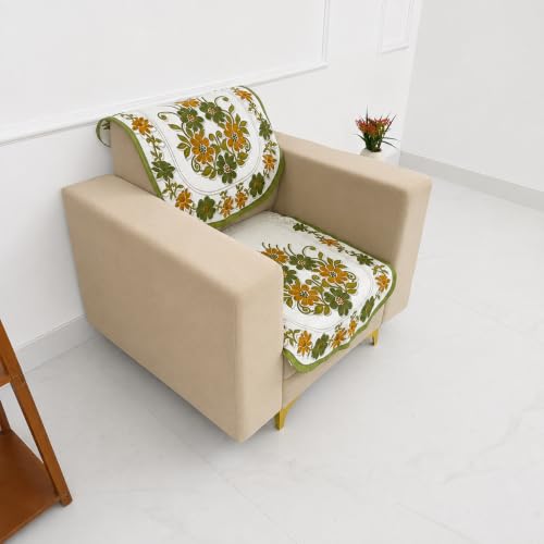 Image of Homerz Premium 'Surya Series' Sofa Cover | Stylish Sofa Protector | Net Fabric | Anti-Stain & Washable Slip Cover Exact Size Antislip (Daisy Green, 1 Seater, Seat Cover with Backrest)