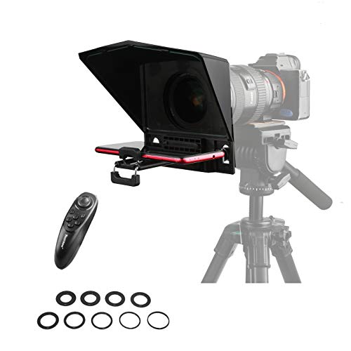 Desview T2 Teleprompter for Smart Phones Tablet DLSR Cameras,Portable Teleprompters with Remote Control and Nine Sizes Lens Mount Rings (49mm/52mm/55mm/58mm/62mm/67mm72mm/77mm/82mm)