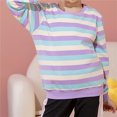 Toddler Baby Striped Sweatshirts Boys Girls Long Sleeve Crewneck Pullover Tops Children Casual (Purple, 5-6 Years)3
