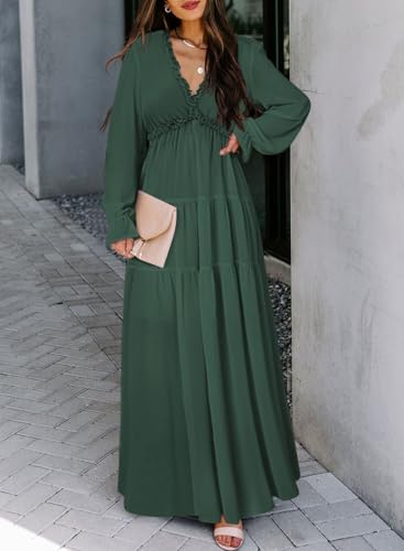 Image of BLENCOT Womens Casual Boho Floral Printed V Neck Long Sleeve Long Maxi Dress Spring Summer Dresses