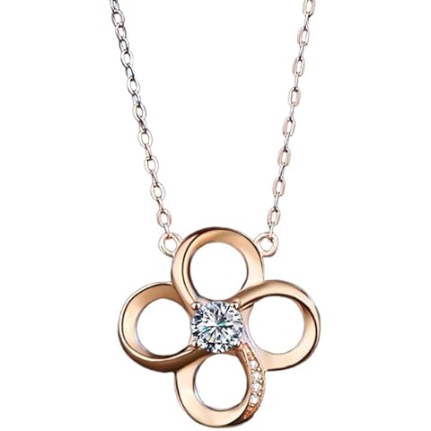 FuigeBach Moissanite Pendant Necklace for Women,White Gold Color Four-leaf Clover Style Sterling Silver with Moissanite Pendant Necklace (Rose Gold) Cover