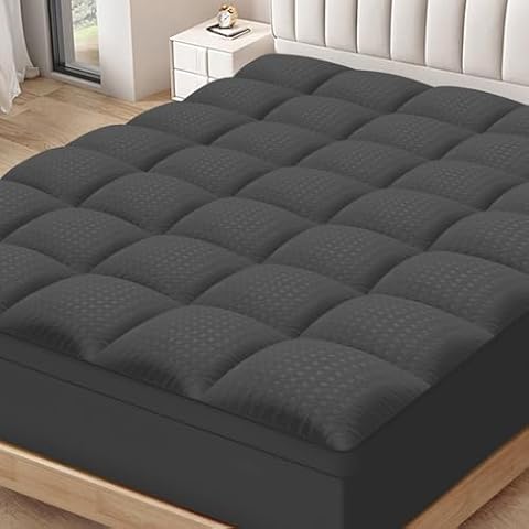 Queen Mattress Topper for Back Pain Extra Thick Mattress Pad Cover with 8-21 Inch Deep Pocket Pillow Top Mattress Topper Overfilled with Down Alternative, Gray Cover