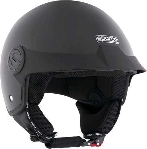 Sparco Casco Demi-Jet con Visera para Motocicletas en Color Negro Metalizado con Carcasa de ABS Talla XL