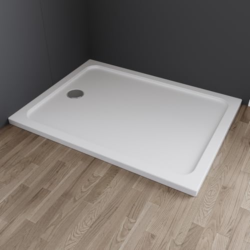 IMPTS Duschwanne 75x90 cm,Duschtasse aus langlebigem Sanitäracryl Duschtasse aus Sanitäracryl in Weiß rechteckig extra Flach kratz- & rutschfest, inkl. Ablaufgarnitur