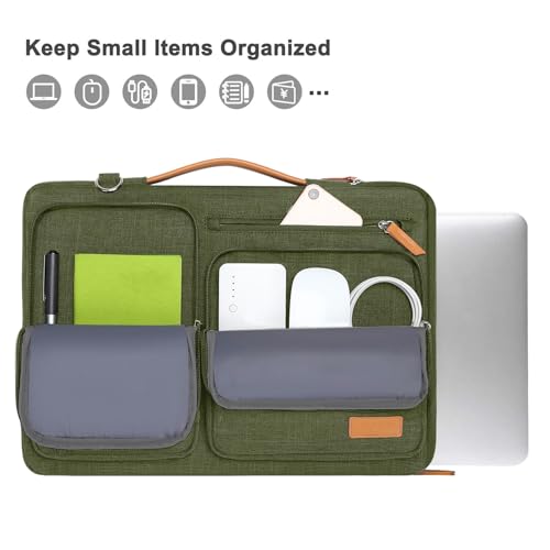 Image of MOSISO 360 Protective Laptop Shoulder Bag,13-13.3 inch Computer Bag Compatible with MacBook, HP, Dell, Lenovo, Asus Notebook,Side Open Messenger Bag with 4 Zipper Pockets&Handle, Olive Green