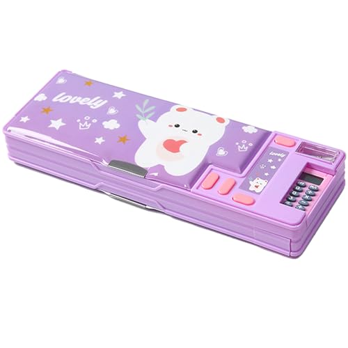 LilyBeauty Estojo Multifuncional com Calculadora, Apontador de Lápis e Currículo, Vários Padrões Fofos, Adequado para Meninas Do Ensino Fundamental, Meninos, Ótimos Presentes para Crianças (Roxo)