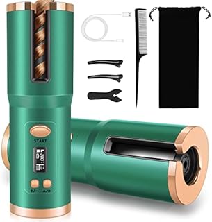 Hair Curler,Cordless Automatic Hair Curlers, Green Hair Curler Wand with 6 Adjustable Temperature & Timer LCD Display Auto Shut-Off Hair Curlers for Long Hair Short Hair Thick Hair or Thin Hair
