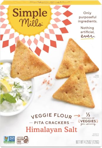 Image of Simple Mills Veggie Pita Crackers,Himalayan Salt - Gluten Free,Vegan,Healthy Snacks,Paleo Friendly,4.25 Ounce,(Pack of 6)
