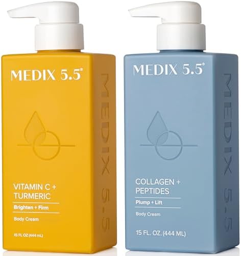 Vitamin C Lotion + Collagen Cream Anti Aging Moisturizer Skincare Set, Collagen Lotion Targets Wrinkles, Sagging Skin, Crepey Skin, Vitamin C Cream Brightens & Hydrates Dry Skin, Bundle
