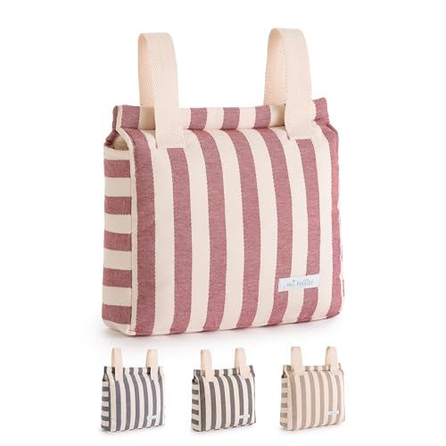 mi bollito – Bolso Carro Bebé | Nueva Colección | Bolsa para Carrito Universal con Cierre de Clic | Ligera, Práctica y con Gran Capacidad | Diseño de Rayas. (Granate)
