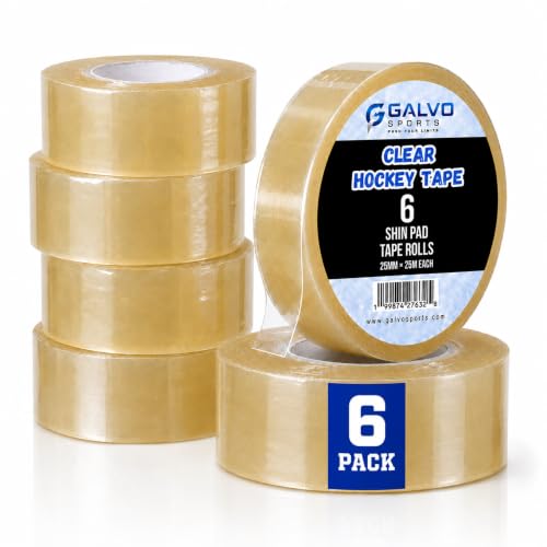 GALVO Sports Clear Hockey Tape 10 Pack 25mm x 25m Transparent Shin Pad Tape Rolls Strong Adhesive Hockey Sock Tape for Ice Hockey Field Hockey & Roller Hockey Secure Shin Guards and Socks