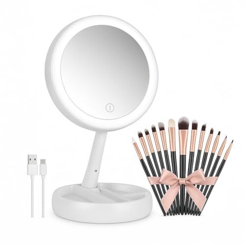 ONEZOR Espejo con Luz para Maquillaje y Aumento + Set...