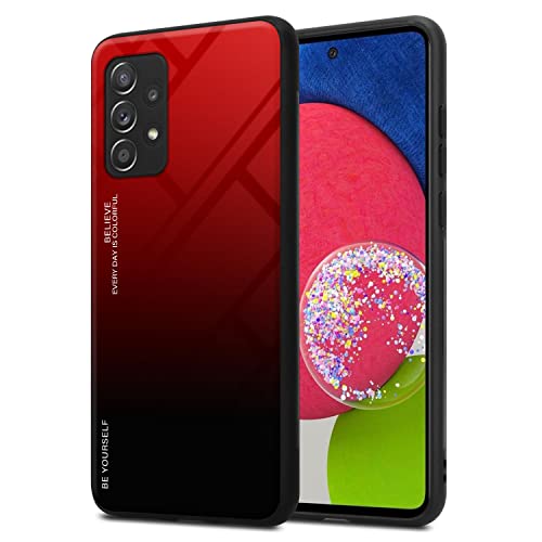Cadorabo Estuche Compatible con Samsung Galaxy A52 (4G / 5G) / A52s en Rojo - Nero - Funda Protectora Bicolor Fabricada en Silicona TPU y Parte Trasera de Cristal Templado Cover