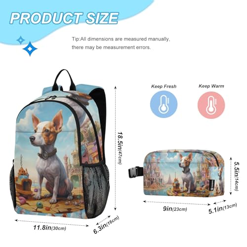 Backpack Lunch Bag Set for Travel Hiking Picnic, Colorful Castle Dog Print Backpacks with Insulated Lunch Box2