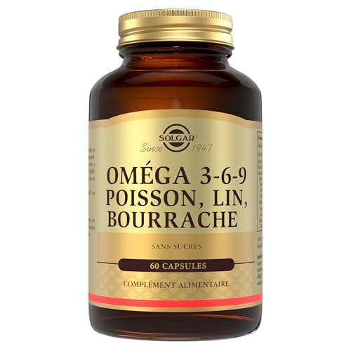 Solgar Omega 3-6-9 - Cardiovasculaire - Acides Gras - Poisson, Lin, Bourrache - Complément Alimentaire - Flacon de 60 capsules