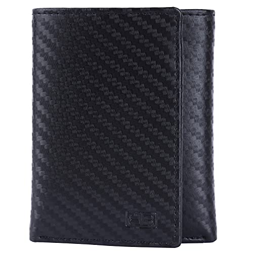 Image of Brooklyn Bridge Genuine Leather Trifold Wallet for Men Genuine Leather Trifold Wallet Card Holder for Men, RFID Protection, Mens Wallet, Purse, Tri Fold, ID Card, Gift for Men Boys Carbon Fiber Black