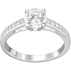 Idea Regalo - Swarovski Anello Attract, Taglio tondo, Pavé, Bianco, Placcato rodio