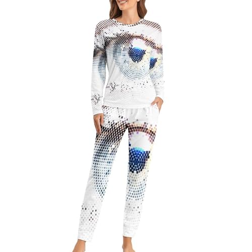Pyjama Femme Solide Oeil Ensemble Loungewear Manches Longues Pantalon Pyjama Nuit Confortable