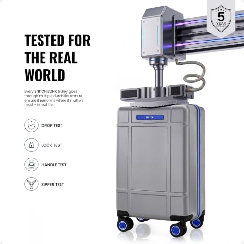 Image of SNITCH Blink Cabin Size Silver Polycarbonate Hard Travel Suitcase - Trolley Bag Small & Luggage with 8 Wheels, Premium Lock, Wet & Dry Pouch & Free Shoe Bag