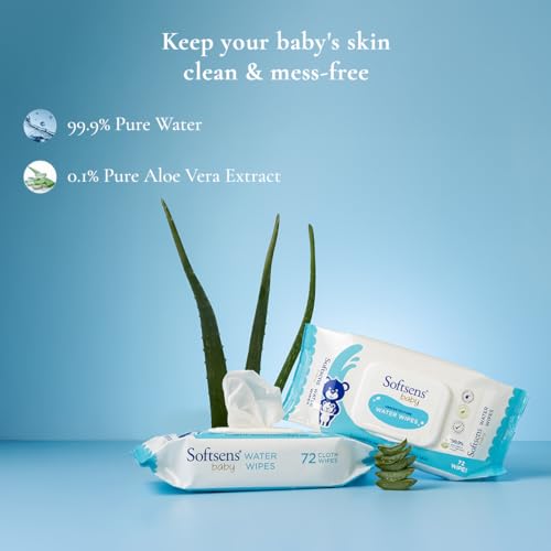 Image of Softsens Baby 99.9% Pure Water Wipes | Pure Aloe Vera Extract with Lid Wipes For Babies (Pack of 12)