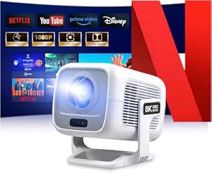 Beamer 4K [Kompatibel mit Netflix | Dolby Audio] 700 ANSI Smart-Projektor für Heimkino, Full HD 1080P, Autofokus, vertikale Trapezkorrektur fürs Auto, Kurzdistanzprojektor (Weiß)