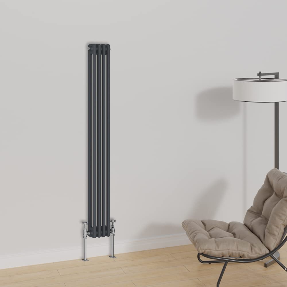 Warmehaus Anthracite Vertical Traditional Column Designer Radiator 1500X200mm Double Panel Cast Iron Central Heating Radiators