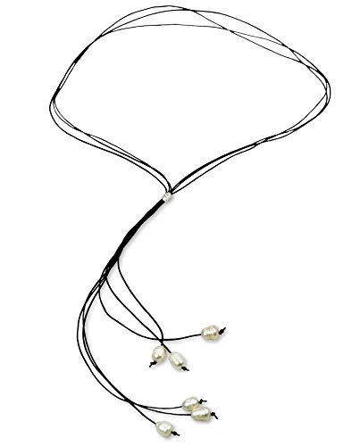 Preisvergleich Produktbild Choker Echtleder Y Kette mit Süßwasserperlen Kropfband Collier Halsband Halskette