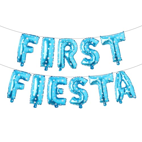 Image of First Fiesta Birthday Decorations Mexican 1st Birthday Party Supplies Multicolor First Fiesta Balloons Mexican Uno Cactus Banner for Cinco De Mayo Taco Bout Uno Party Decor (FIRST FIESTA Blue Star)