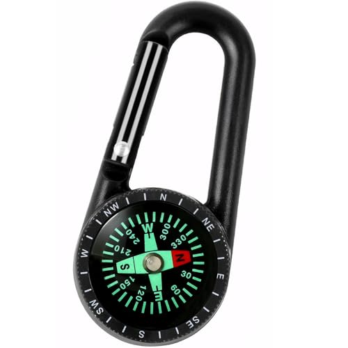 Compass Carabiner Compass Keychain Navigation Compasses Pocket Compasses Camping Carabiner with Compas Travel Accessory for Outdoor Camping, Sport, Hiking, Navigation