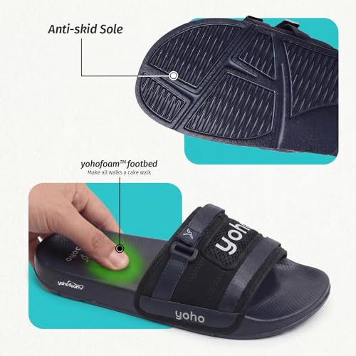 Image of YOHO Drystep Sliders for Men | Waterproof Monsoon Footwear & Rainy Sandals | Skin Friendly Adjustable Strap