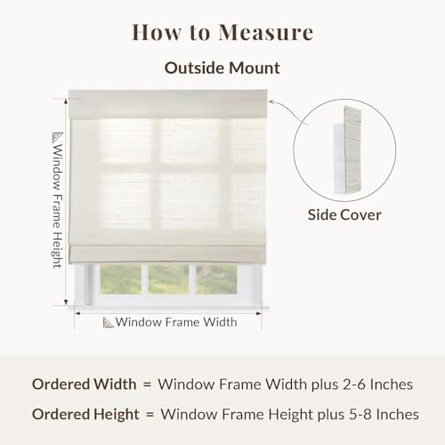 Image of TWOPAGES Natural Cordless Roman Blind Ramie Roman Shade for Windows Customized No Drill Light Filtering Blackout Roman Window Shade, 1 Piece, Rattan White