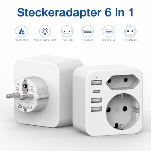 Mehrfachsteckdose mit 4 USB Ports, Mehrfachstecker für Steckdose mit 2 Fach Stecker, Steckdosenadapter mit USB C Port… – Ansicht 3
