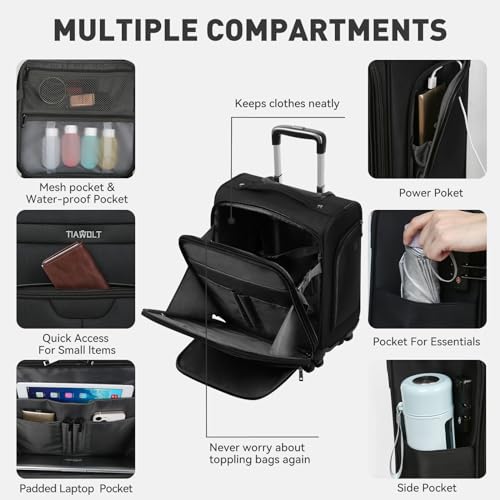 TIAWOLT 16 Inch Underseat Carry on Luggage With Wheels Soft side Lightweight Business Travel Small Suitcases Bag with TSA lock for Airlines,Men Women, Pilots Crew,Black - Image 6