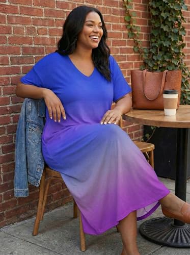 Image of Plus Size Maxi Tshirt Dress for Curvy Women Oversize Summer Outfits Dresses Sundresses with Pocket Blue 3XL