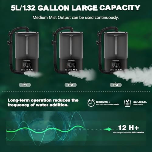Image of Coospider Reptile Fogger Humidifier, Automatic Humidifiers for Reptiles Tank, Terrarium Humidifiers with Dual Hose Timer Humidity Control, Reptile Mister for Amphibians Herps Vivarium (5L /1.32Gallon)