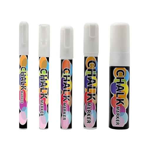 Katutude White Liquid Chalk Markers 5 Sizes Tips Erasable Chalk Marker Pens Non-Toxic Water-Based Liquid Chalk for Chalkboards, Signs, Windows, Acrylic Wall Calendars, Blackboard, Glass, Mirrors