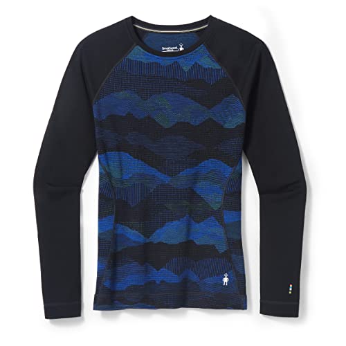 Smartwool Women's Classic Thermal Merino Wool Base Layer — Pattern Crew (Slim Fit), Blueberry Hill Mountain Scape, Small