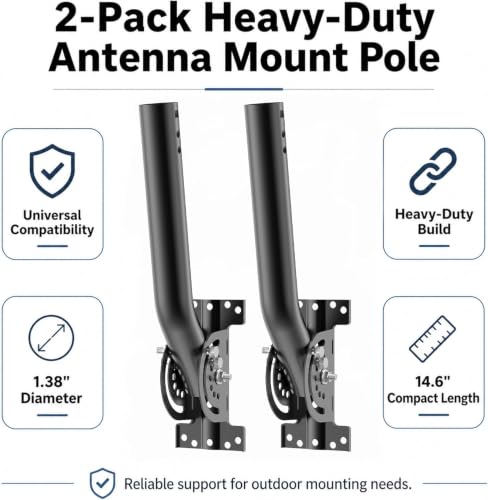Image of Universal Wireless Bridge Mount | Pole & Wall-Mounted Antenna Mast for Outdoor Antennas, Starlink Extender, Weather Stations & WiFi Extenders | 1.36'' Diameter x 11'' Length (Black-2Pack)