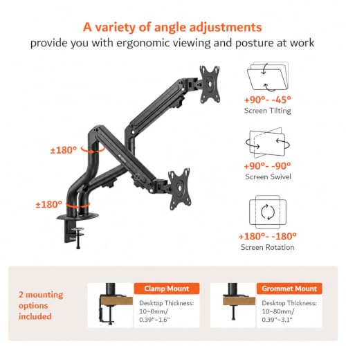Image of ARTIKEL Monitor Desk Mount Adjustable Spring Assisted Monitor Arm VESA Mount with C Clamp Grommet Mounting Base Computer Monitor Stand (Curve Black, Dual)